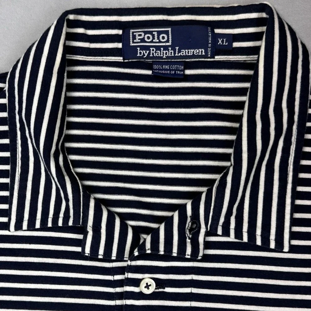 Polo Ralph Lauren Polo Shirt XL Navy White Stripe Cotton Pocket Classic Fit Pony